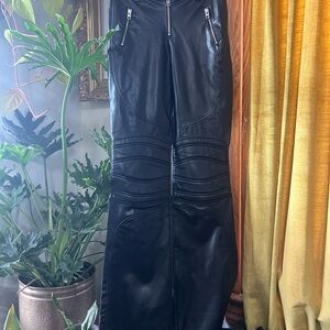 Black Faux Leather Pants with Zipper Details